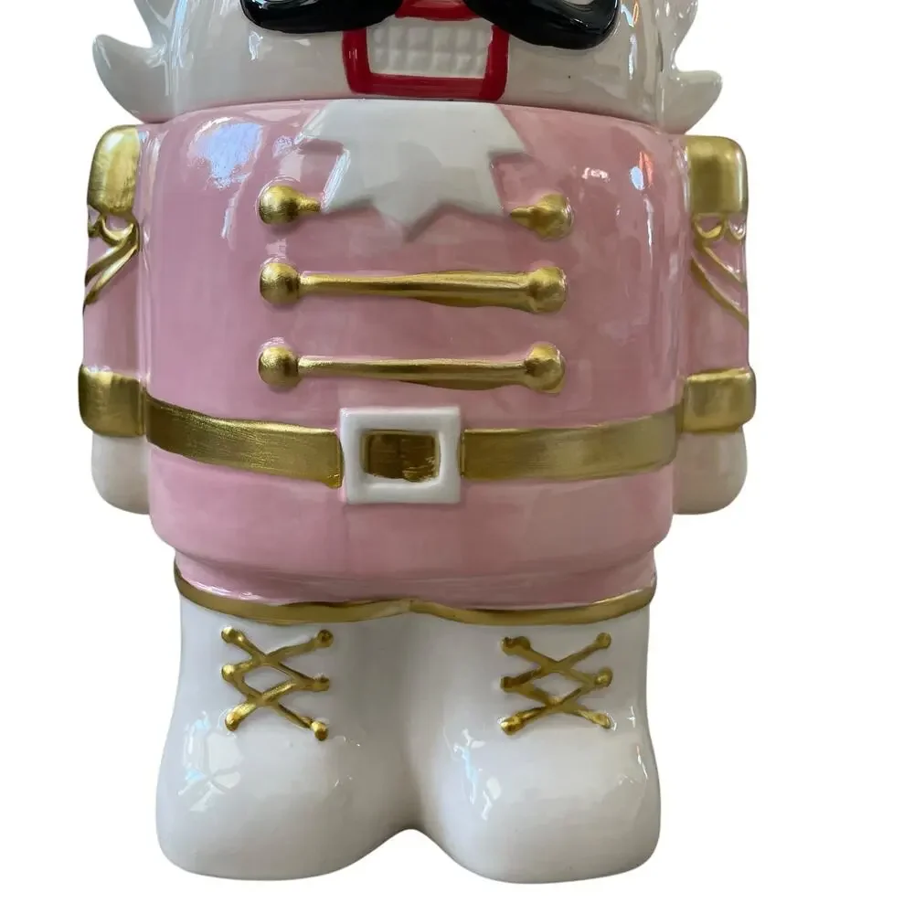 NEIMAN MARCUS Pink Nutcracker Cookie Jar In Holiday Gift Box NEW